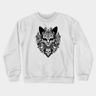 Creepy demon cat with demon skulls and flowers Crewneck Sweatshirt